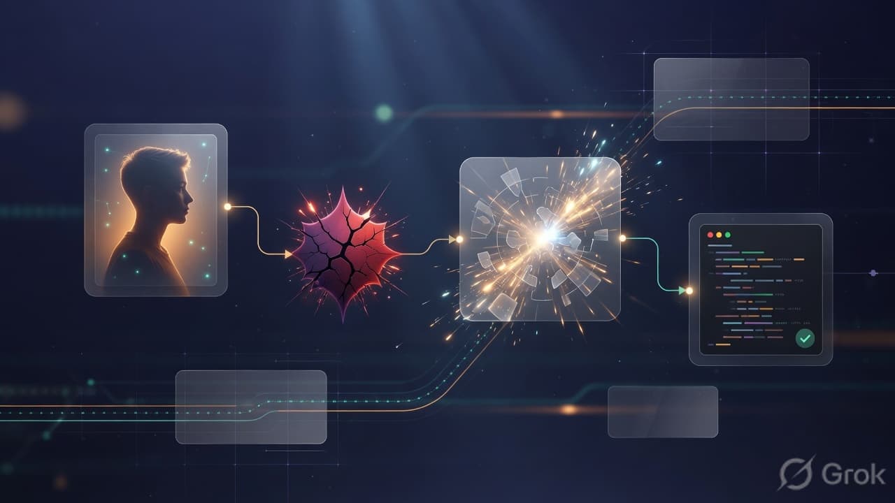 Glowing journey map with persona cards along a research path